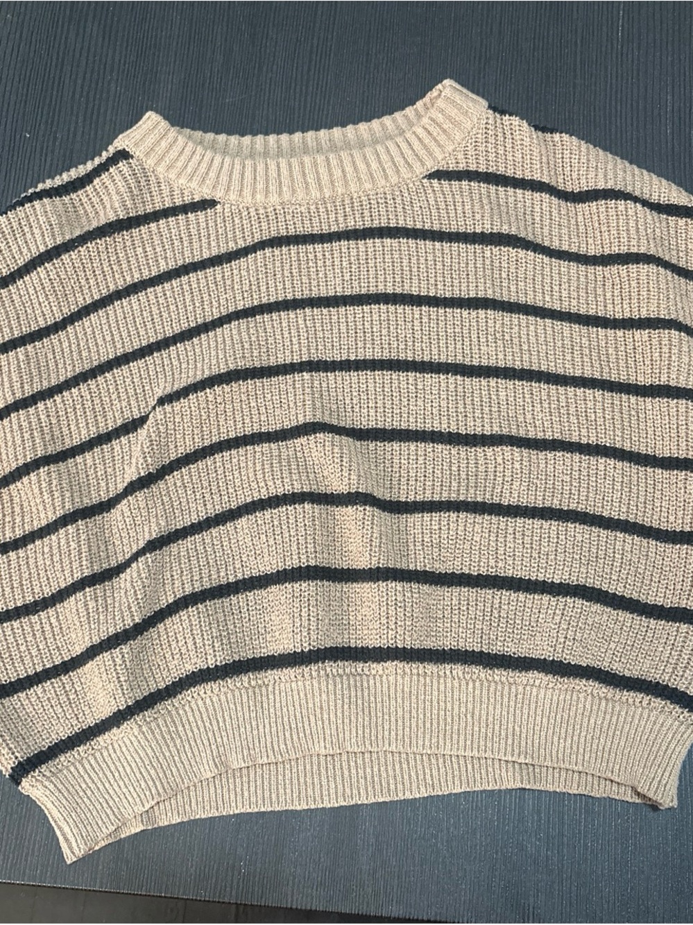 SHEIN Cream and Black Striped Crewneck Sweater